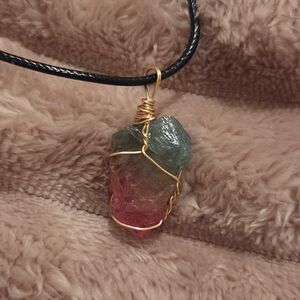 Gold Wire Wrapped Multicolor Pendant Necklace